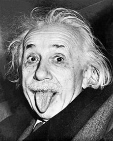 Cheeky...Albert Einstein shows off his funny side.